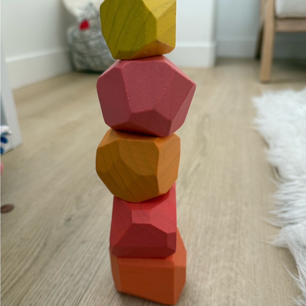Pink and Orange Wooden Building Blocks Set